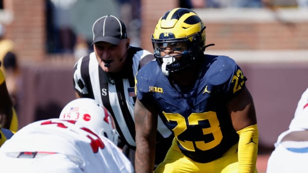 Michigan Wolverines linebacker Michael Barrett (23) against the Rutgers Scarlet Knights at Michigan Stadium.